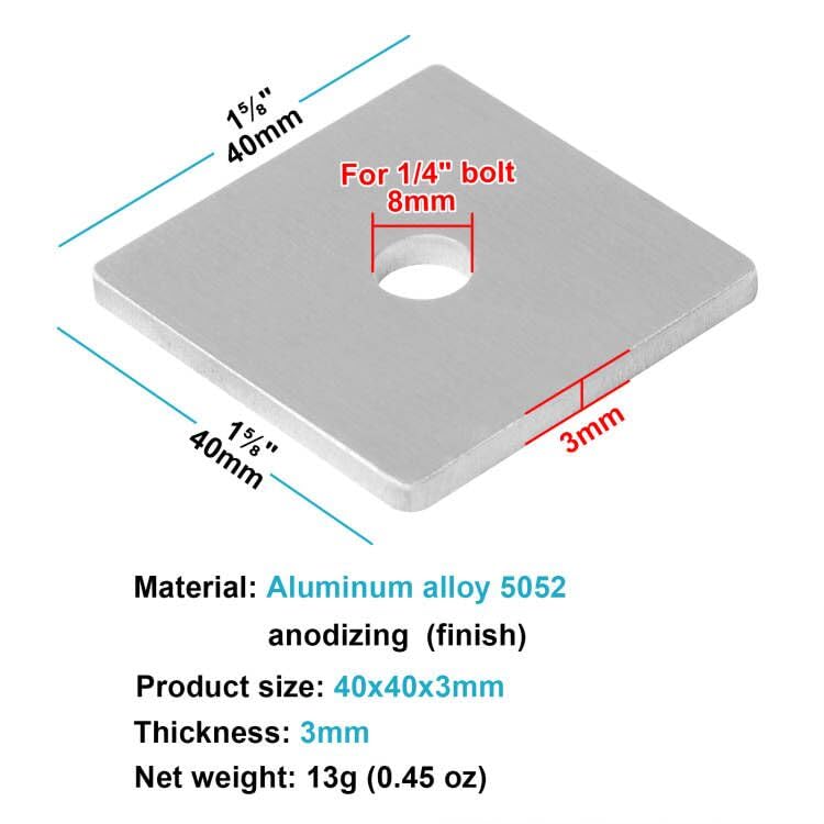 eoere 10 PCS Aluminum Flat Square Washer Plate for 1-5/8" Strut Channel, for 1/4" Bolt, Solar Panel Mounting Bracket - Image 2